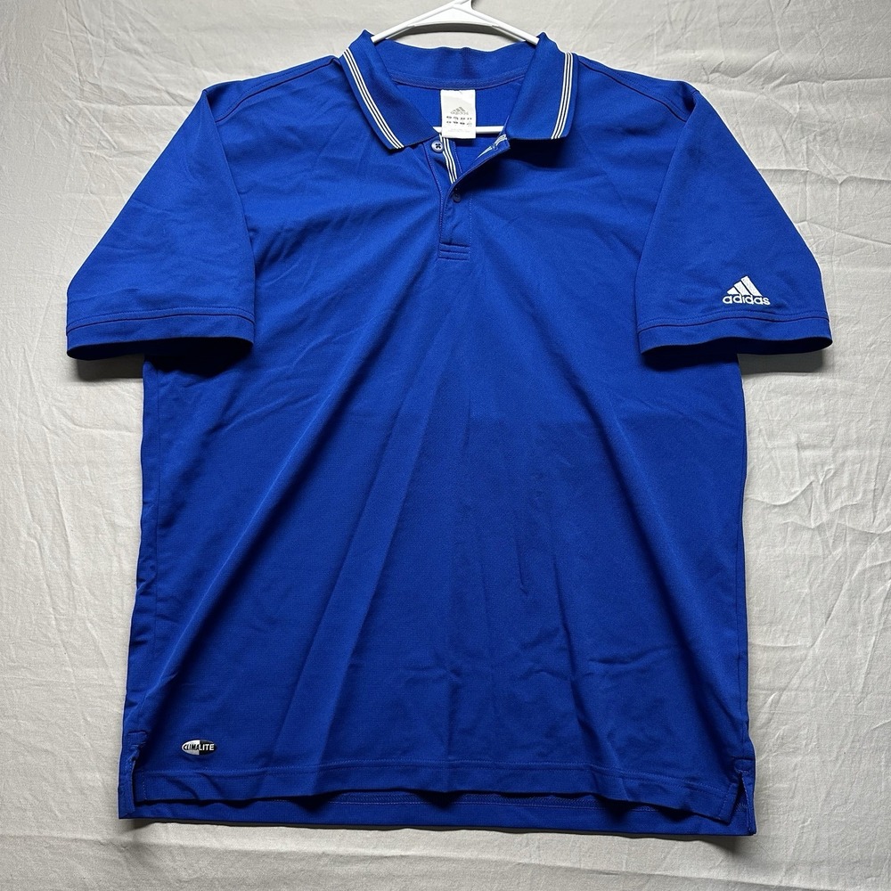 Vintage Adidas Soccer Polo Shirt Mens Medium Blue 90s Y2K White Tag 3 Stripes